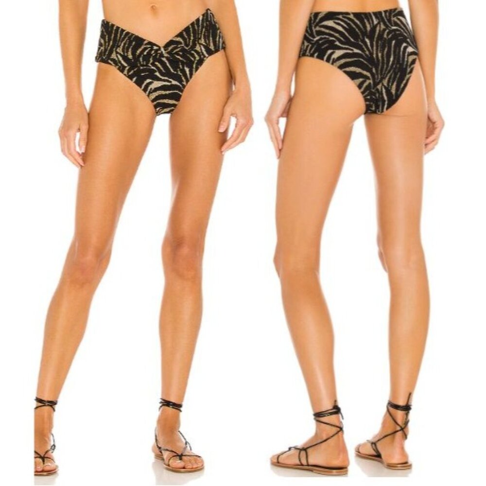 NWT Devon Windsor Amari Pull On Low Waist Bikini Swimwear Bottom Zebra Large